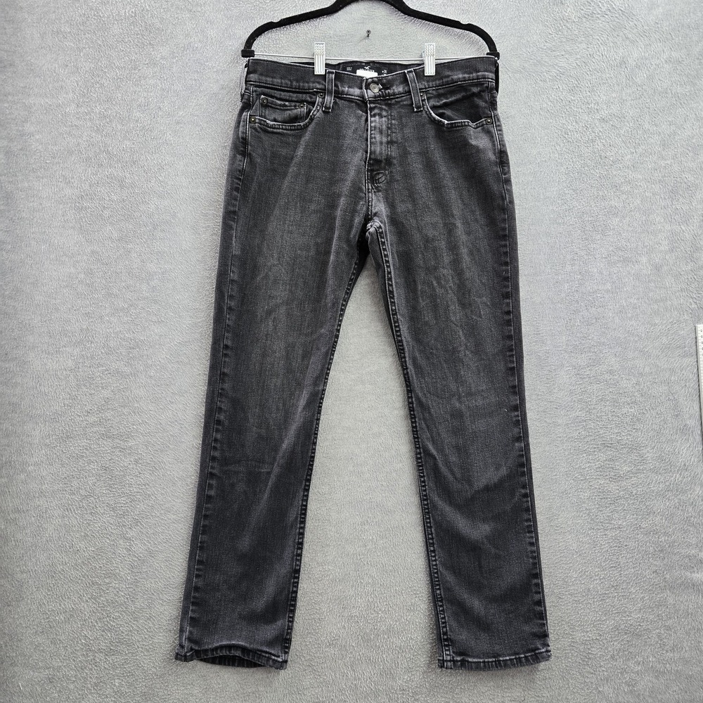 Hollister Men Jeans 31X30 Black Denim‎ Slim Straight 28" Inseam